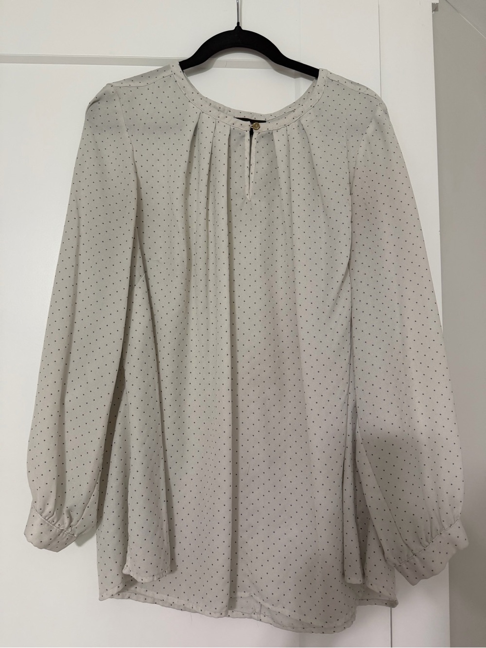 Lane Bryant Light Gray Microdot Long-Sleeve Blouse